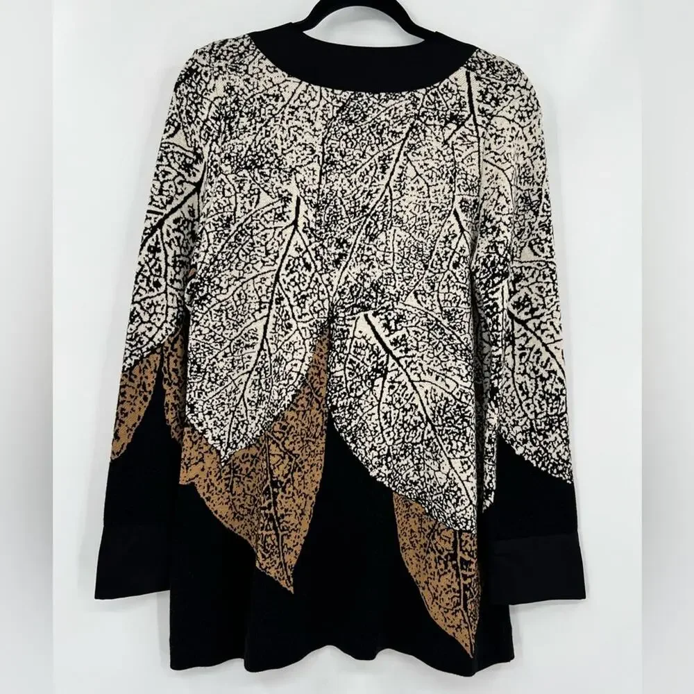 Nic + Zoe Santana Cardigan Sweater Jacket Leafs Metal Clasp Printed Size Medium - Picture 2 of 11